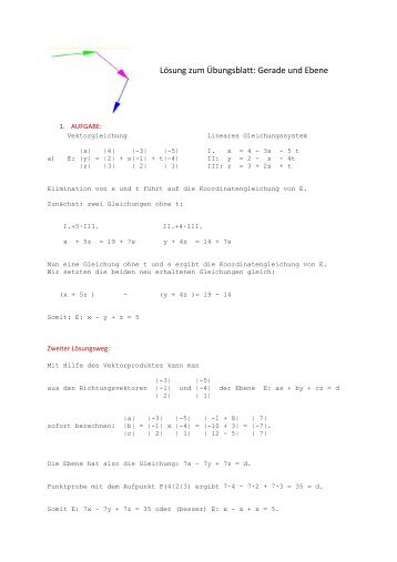 Lösung zum Übungsblatt: Gerade und Ebene - Mathe Online