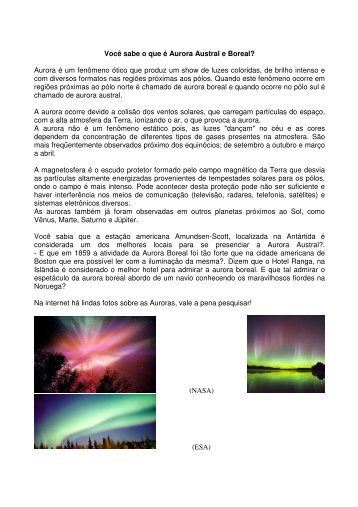 Você sabe o que é Aurora Austral e Boreal? Aurora é um ... - ABTS