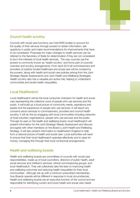 Local Healthwatch, health and wellbeing boards and health scrutiny ...