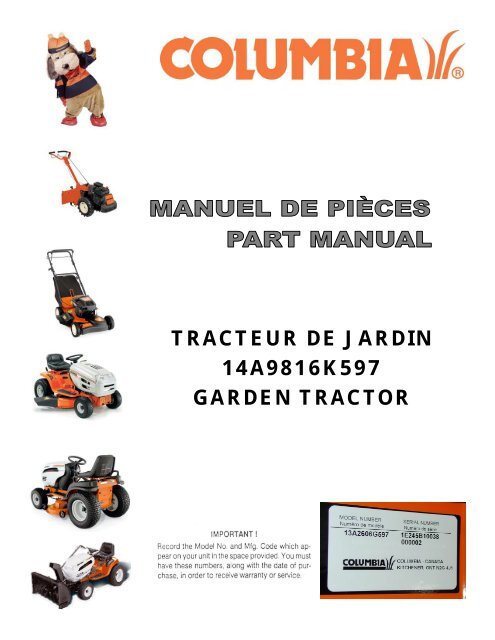 Tracteur De Jardin 14a9816k597 Garden Tractor Columbia