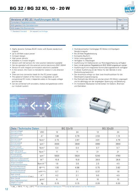 BÃ¼rstenlose Gleichstrommotoren Baureihe BG - Dunkermotoren