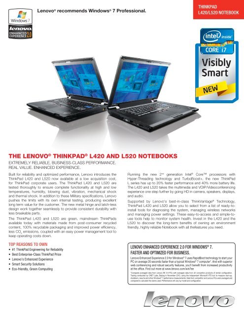 the lenovoÂ® thinkpadÂ® l420 and l520 notebooks - Lenovo | US