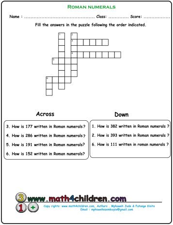 Roman numerals puzzle - Math for Children