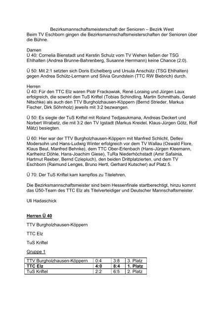 Bezirksmannschaftsmeisterschaften 2013 Bericht - Bezirk West