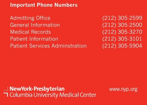 Patient and Visitor Guide - New York Presbyterian Hospital