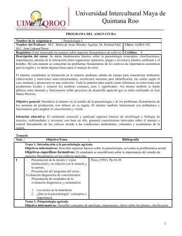 AGRO-102 Parasitología I Creditos 6 - UIMQRoo