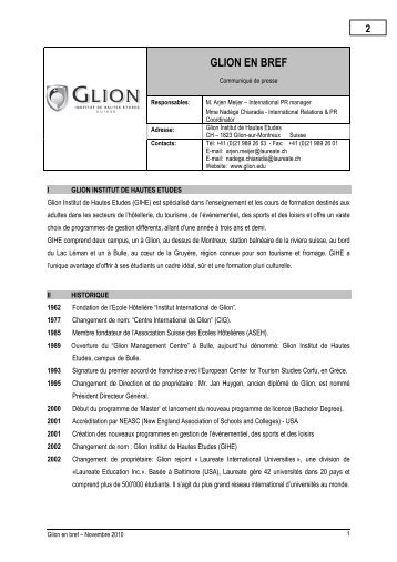glion en bref - Les Roches International School of Hotel Management