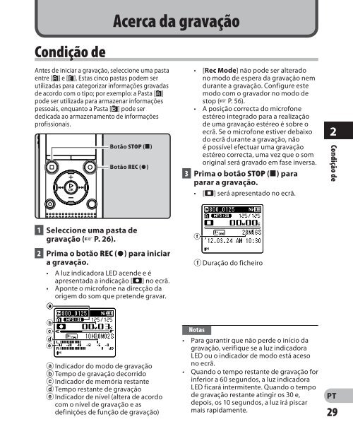 INSTRUÃÃES GRAVADOR DE VOZ DIGITAL - Olympus