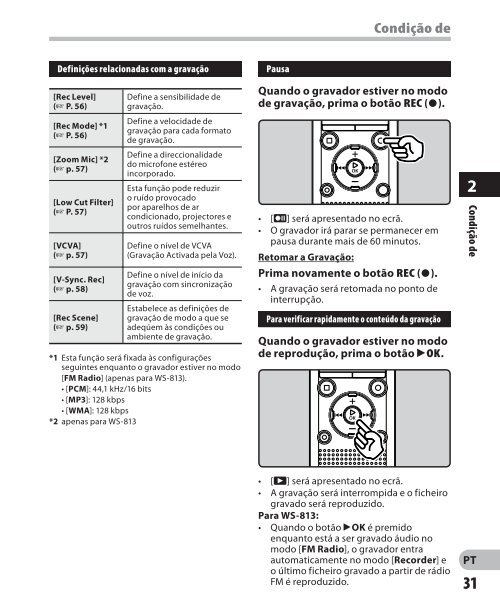 INSTRUÃÃES GRAVADOR DE VOZ DIGITAL - Olympus