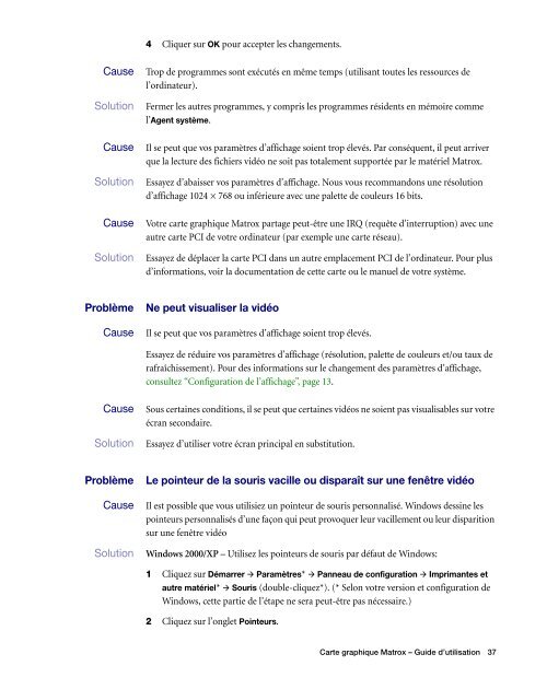 Configuration du logiciel - Matrox