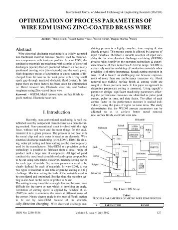 optimization of process parameters of wire edm using zinc ... - ijater