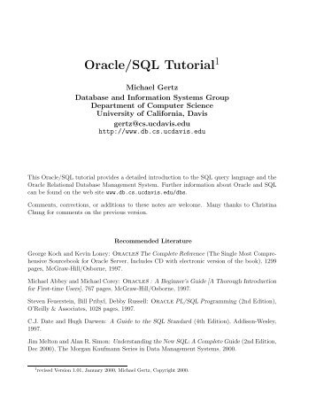 Oracle/SQL Tutorial - Department of Mathematics and Computer ...