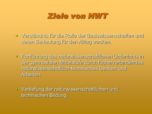 Vorstellung des neuen Fachs Naturwissenschaft und Technik ...