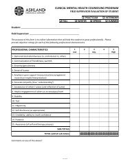 Field Supervisor Evaluation of Student - Ashland Theological ...