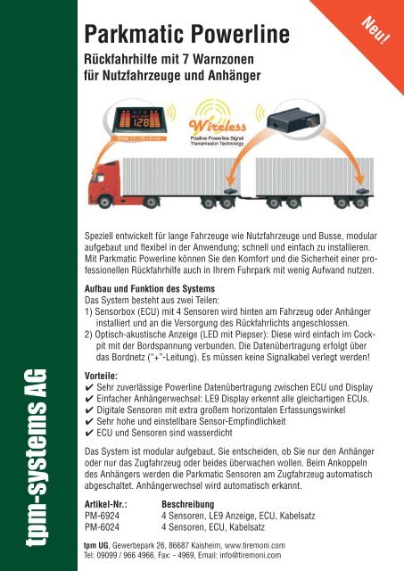 TireMoni Truck TPMS - Reifendruckkontrolle für Nutzfahrzeuge, Busse und Baumaschinen