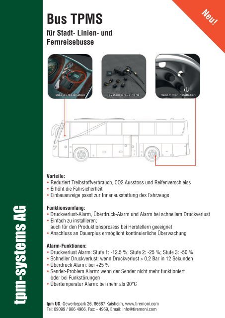 TireMoni Truck TPMS - Reifendruckkontrolle für Nutzfahrzeuge, Busse und Baumaschinen