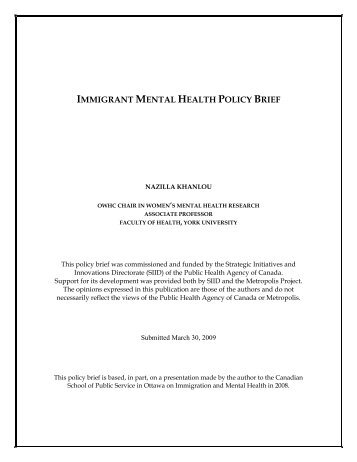 immigrant mental health policy brief - Ontario Council of Agencies ...