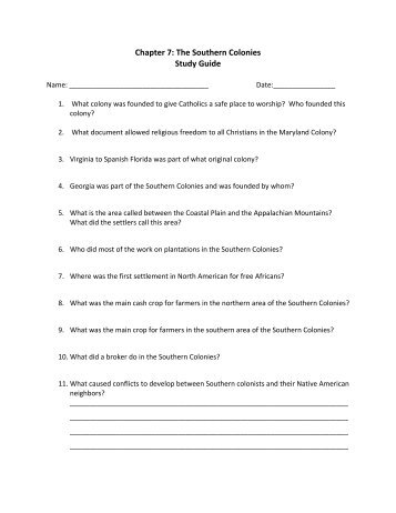 Chapter 7: The Southern Colonies Study Guide