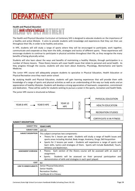 2012 Junior School Curriculum Years 9 & 10 - Centenary State High ...