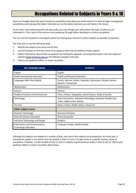 2012 Junior School Curriculum Years 9 & 10 - Centenary State High ...