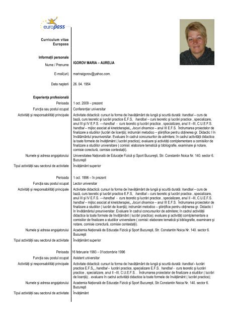 Curriculum Vitae Europass Informaa Ii Personale Nume Prenume