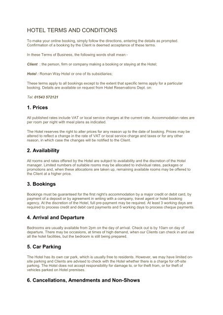 HOTEL TERMS AND CONDITIONS - The Roman Way Hotel