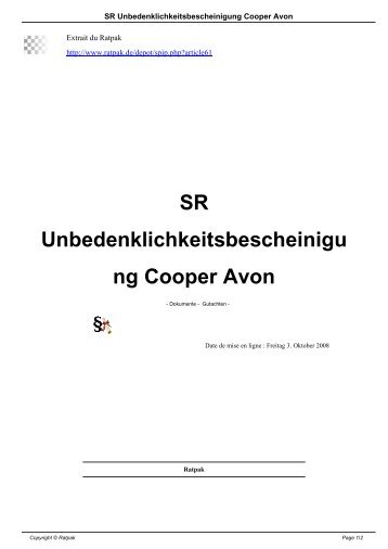 SR Unbedenklichkeitsbescheinigung Cooper Avon - Ratpak