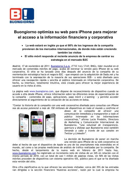Buongiorno optimiza su web para iphone para mejorar el acceso a la