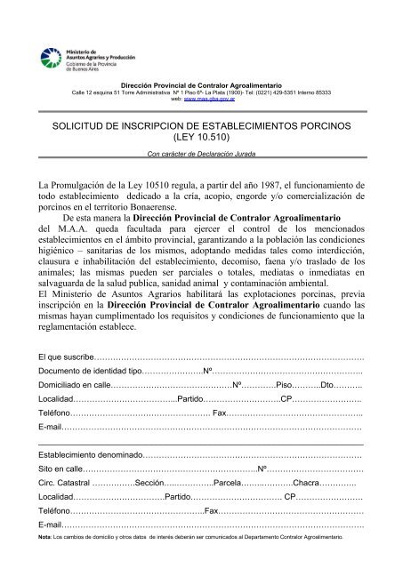 SOLICITUD DE INSCRIPCION DE ESTABLECIMIENTOS PORCINOS