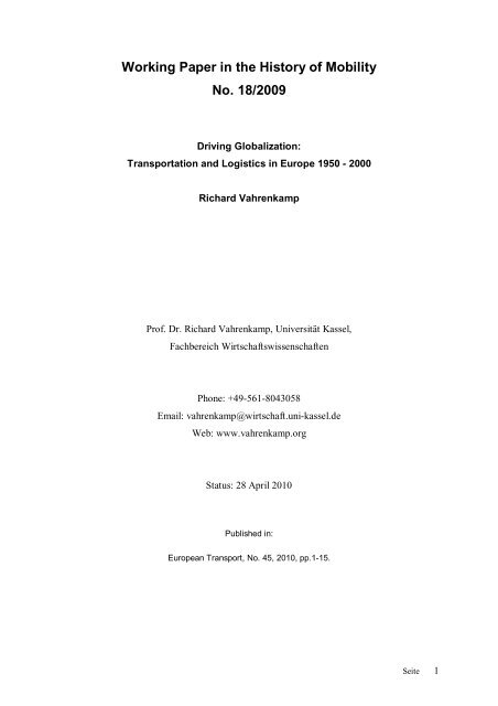 Working Paper in the History of Mobility No. 18 ... - Vahrenkamp.org