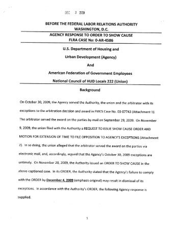 Agency Response to FLRA Order to Show Cause - HUD AFGE ...