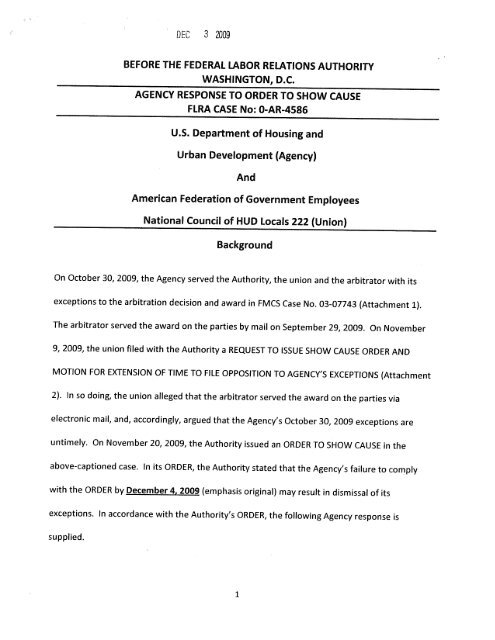 Agency Response to FLRA Order to Show Cause - HUD AFGE ...