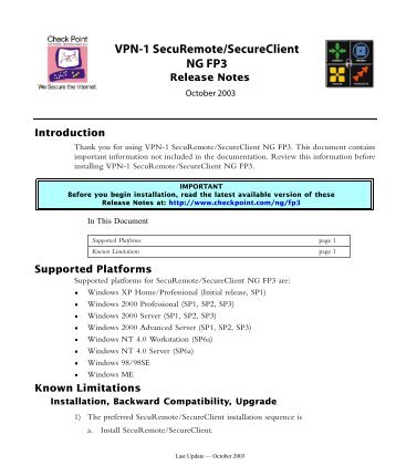 VPN-1 Securemote/Secureclient NG FP3