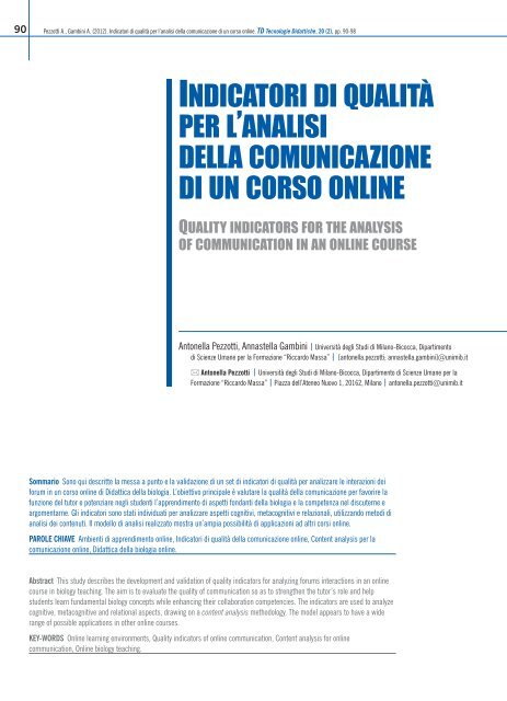 Indicatori Di Qualita Per L Analisi Della Comunicazione Di Un Corso