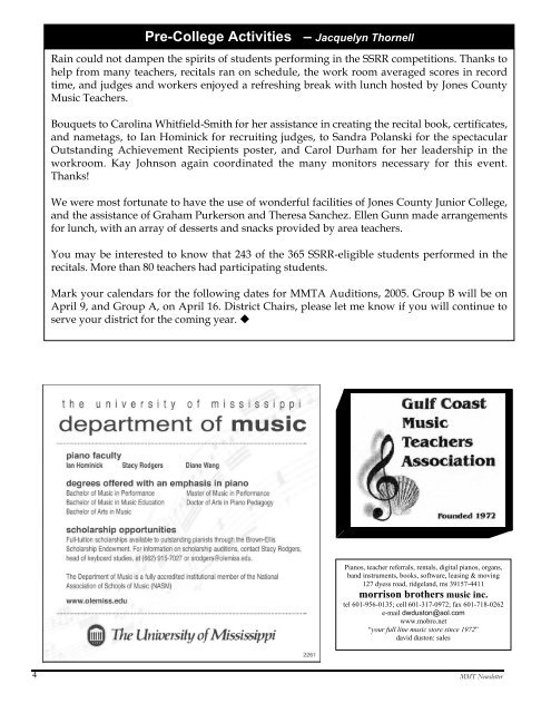 MMTA Summer 2004 Newsletter - Mississippi Music Teachers ...
