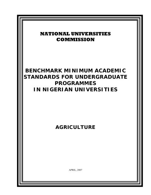BMASS Agriculture - National Universities Commission