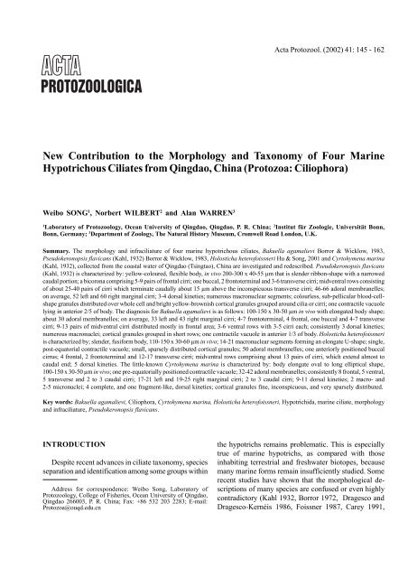 New Contribution to the Morphology and Taxonomy of Four Marine ...