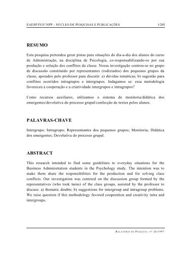 RESUMO PALAVRAS-CHAVE ABSTRACT - GVpesquisa