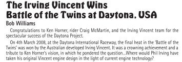 The Irving Vincent Wins Battle of the Twins at Daytona, USA