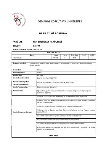 KM 301 Fizikokimya I.pdf - Fen Edebiyat FakÃ¼ltesi - Osmaniye ...