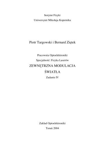 Zewnętrzna modulacja światła - Uniwersytet Mikołaja Kopernika