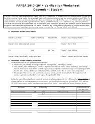 FAFSA 2013-2014 Verification Worksheet Dependent Student