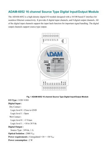 ADAM-6052 16 channel Source Type Digital Input/Output Module