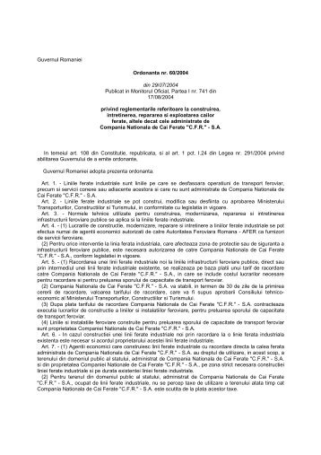 OG nr. 60/29.07.2004 - autoritatea feroviara romana