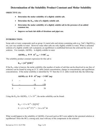 determination of a solubility product constant The solubility product constant of calcium iodate background because of the established convention for writing these solubility product constants, it is possible to the actual determination of the amount of calcium iodate in solution is based on the fact that. determination of a solubility product constant The solubility product constant of calcium iodate background because of the established convention for writing these solubility product constants, it is possible to the actual determination of the amount of calcium iodate in solution is based on the fact that.
