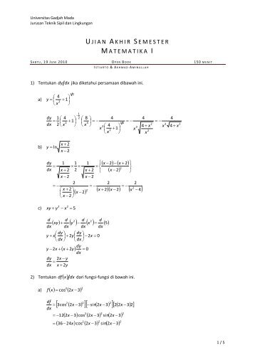 Penyelesaian Soal UAS Matematika I 2010 - istiarto - Universitas ...