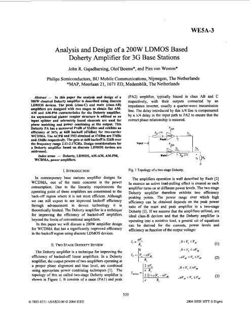 Analysis and design of a 200W LDMOS based doherty amplifier for ...