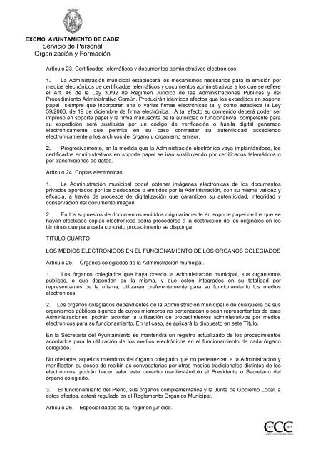 Reglamento Administracion electronica - Ayuntamiento de CÃ¡diz