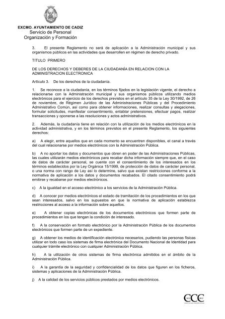 Reglamento Administracion electronica - Ayuntamiento de CÃ¡diz