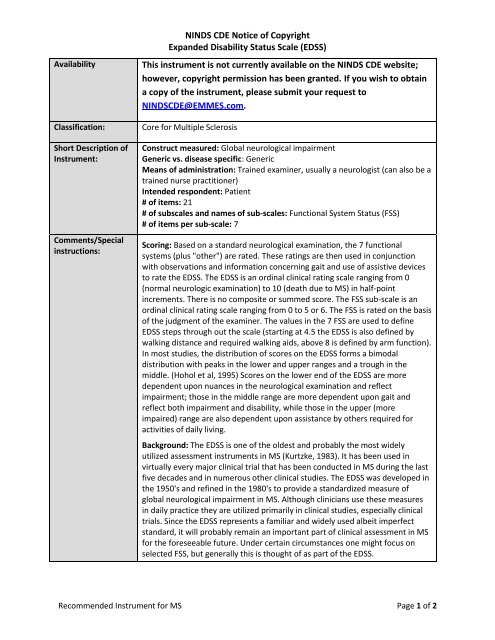 Kurtzke Expanded Disability Status Scale (EDSS) - NINDS Common ...